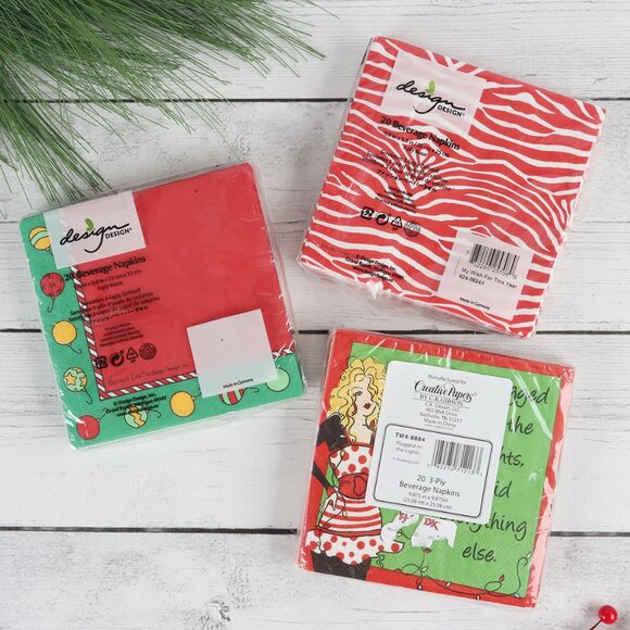 60 Funny Holiday Dessert Napkins - Set of Three Designs - 5 in Square - Picture 2 of 2
